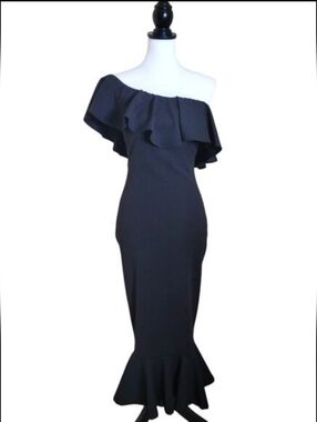 Off-Shoulder Black Ruffle Mermaid Dress Tube Top Dress Large